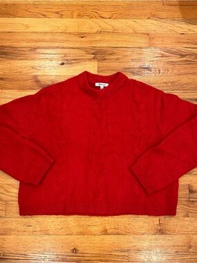 Madewell Red Cable Knit Crewneck Crop Sweater Wool Mohair Blend S